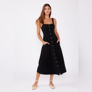 LOVESTITCH - New Girl Midi  Black Button Down Dress